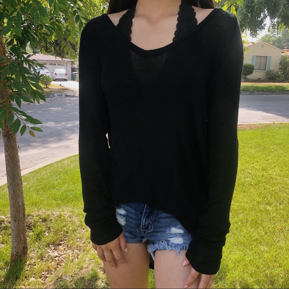 brandy melville black sheer-ish sweater top